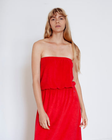 Lulu Terry Towelling Dress Red